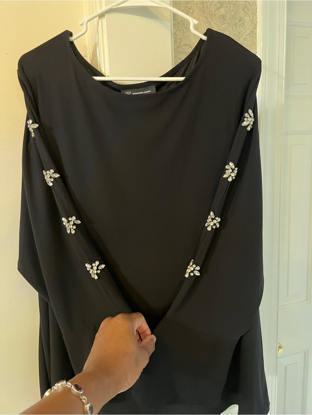 INC International Concepts Black Long-Sleeve Dress with Crystal Accents